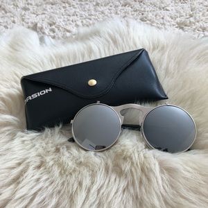 Round Flip-Up Reflective Sunglasses
